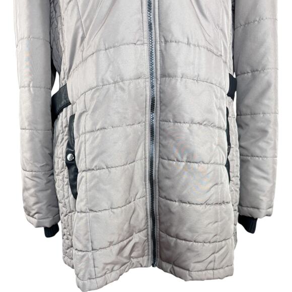 Susan Graver Water-Resistant Puffer Coat with Faux Leather Detail Thistle Large - Picture 5 of 12